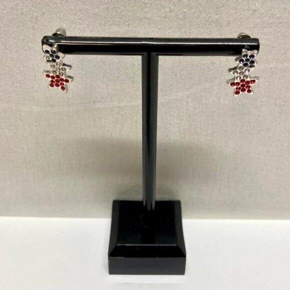 Patriotic Earrings Red White Blue Bold Rhinestone July 4th Star Earring Pair New - Picture 7 of 7